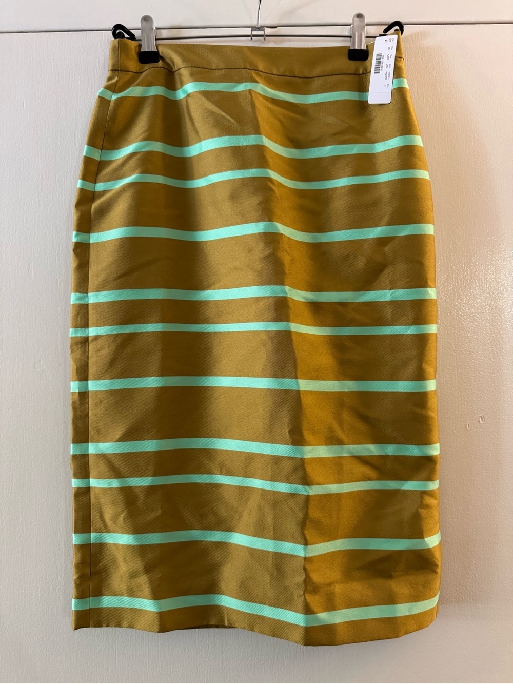 NWT $168 J.Crew Sleek Striped Midi Pencil Skirt Mint Chartreuse Nautical Sz 4